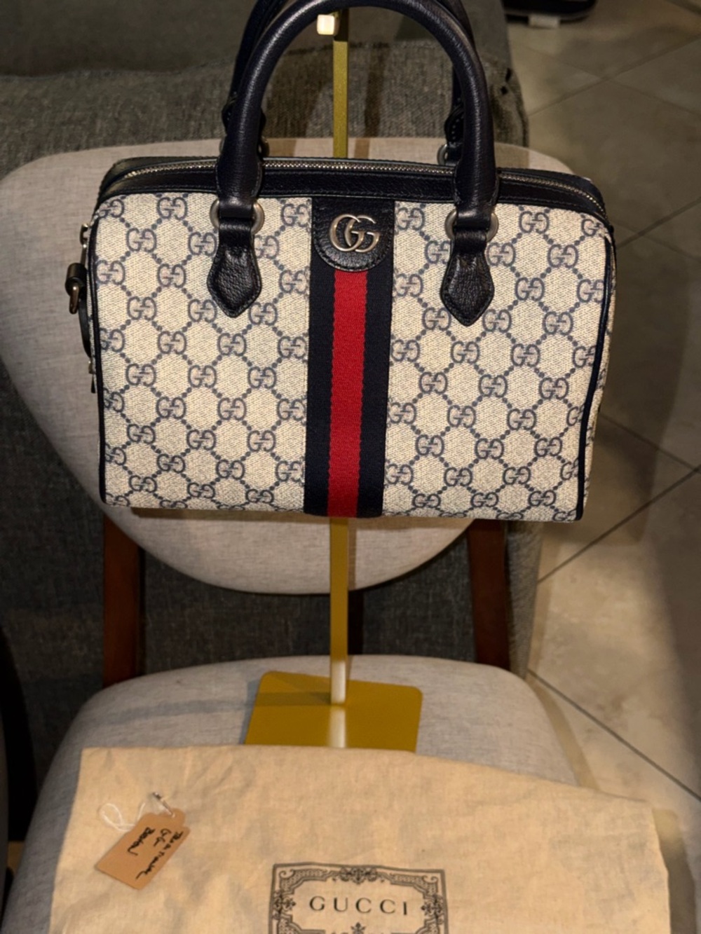 Gucci Ophidia Navy and Red GG Supreme Boston bag NEW - Picture 2 of 15